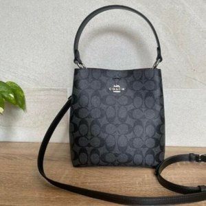 NWT COACH Small Town Bucket Bag In Signature Canvas Graphite/Silver